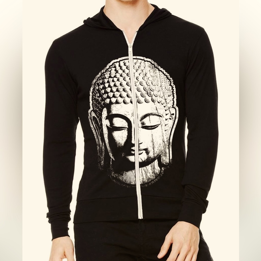 Black Buddha full zip up Hoodie Mens size XL with pockets, Y2K, Bella + Canvas